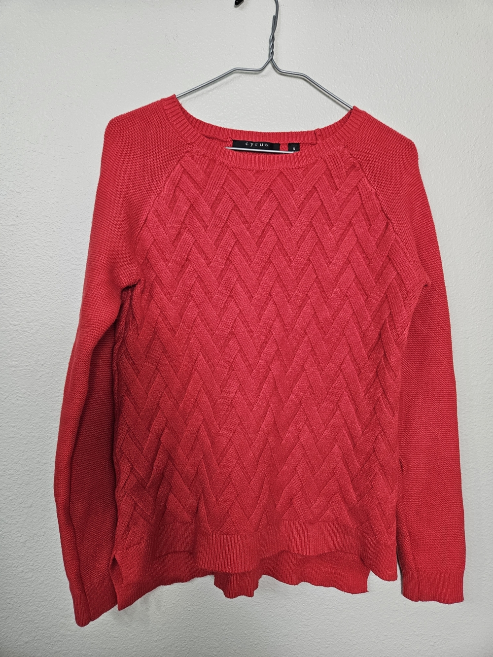 Cyrus Women's Bright Red Cable Crewneck Sweater Size Small